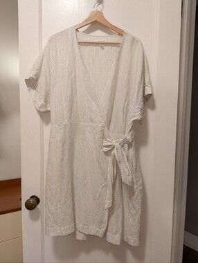 Hudson Cotton/Linen Cream Pinstripes Wrap Dress